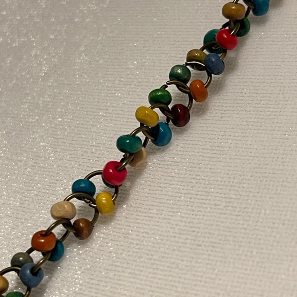 Colorful 18” necklace with metal rings and wooden beads - Picture 2 of 9